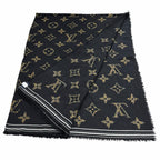 Louis Vuitton Wool with Logo Monogram Leopard with Fringe Shawl Black Scarf — view 2