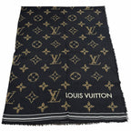 Louis Vuitton Wool with Logo Monogram Leopard with Fringe Shawl Black Scarf — view 7