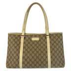 Gucci Beige Ivory Silver GG Supreme Canvas Leather Tote
