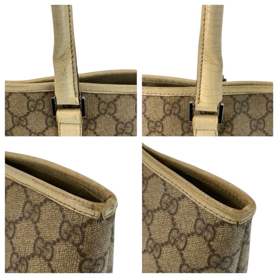 Gucci Beige Ivory Silver GG Supreme Canvas Leather Tote — view 5