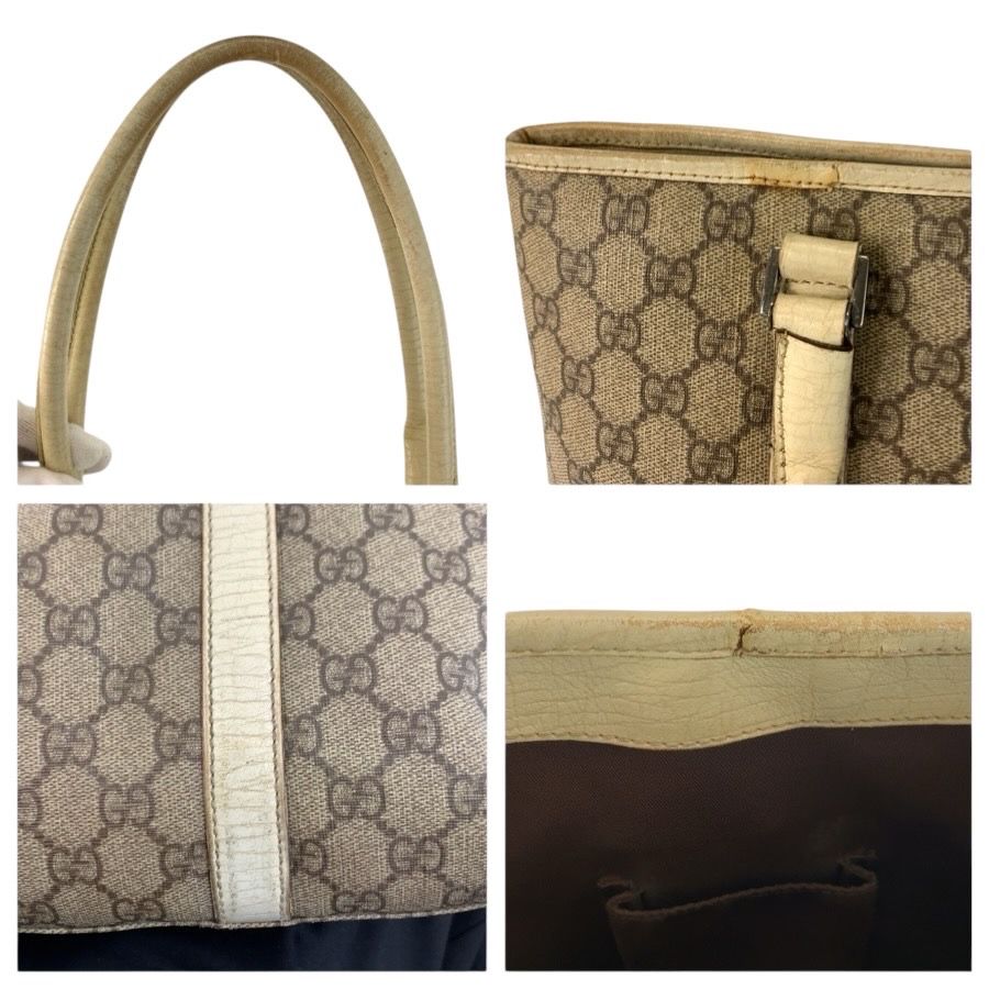 Gucci Beige Ivory Silver GG Supreme Canvas Leather Tote — view 6