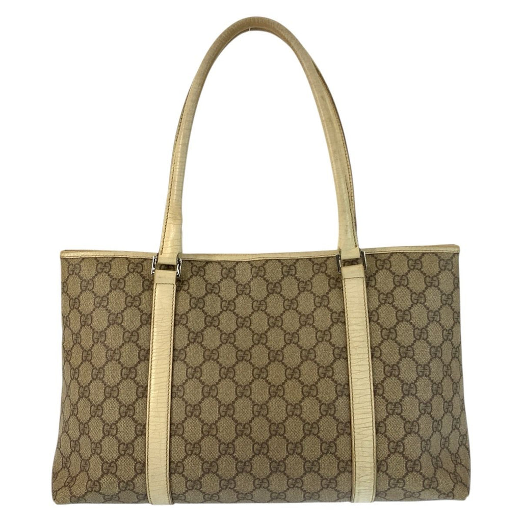 Gucci Beige Ivory Silver GG Supreme Canvas Leather Tote — view 2