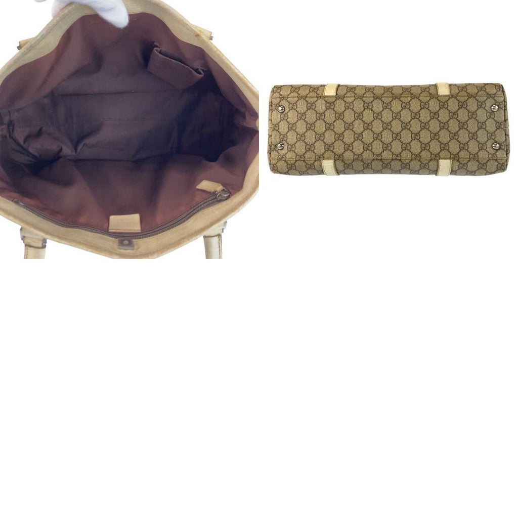 Gucci Beige Ivory Silver GG Supreme Canvas Leather Tote — view 9
