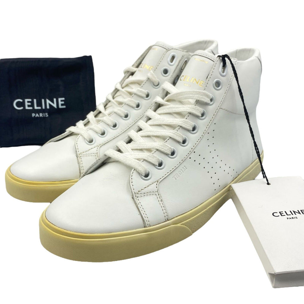 Celine High Cut Sneakers Leather with Logo White