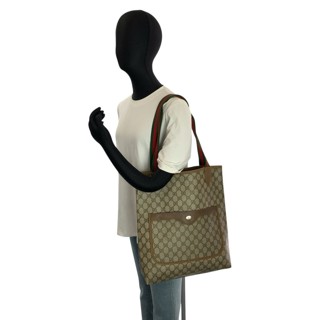 Gucci Vintage Sherry Line Beige GG Supreme Canvas Tote Shoulder — view 5