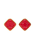 Chanel CC Logo Vintage Earrings Gold Red Plated Plastic