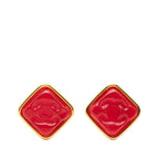 Chanel CC Logo Vintage Earrings Gold Red Plated Plastic