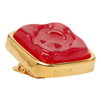 Chanel CC Logo Vintage Earrings Gold Red Plated Plastic — view 4