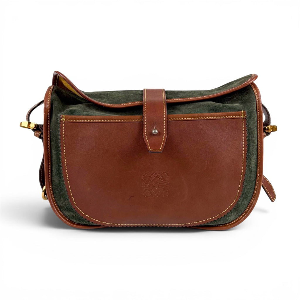 Loewe Anagram Logo Bicolor Shoulder Bag Cross Brown Green Leather — view 3