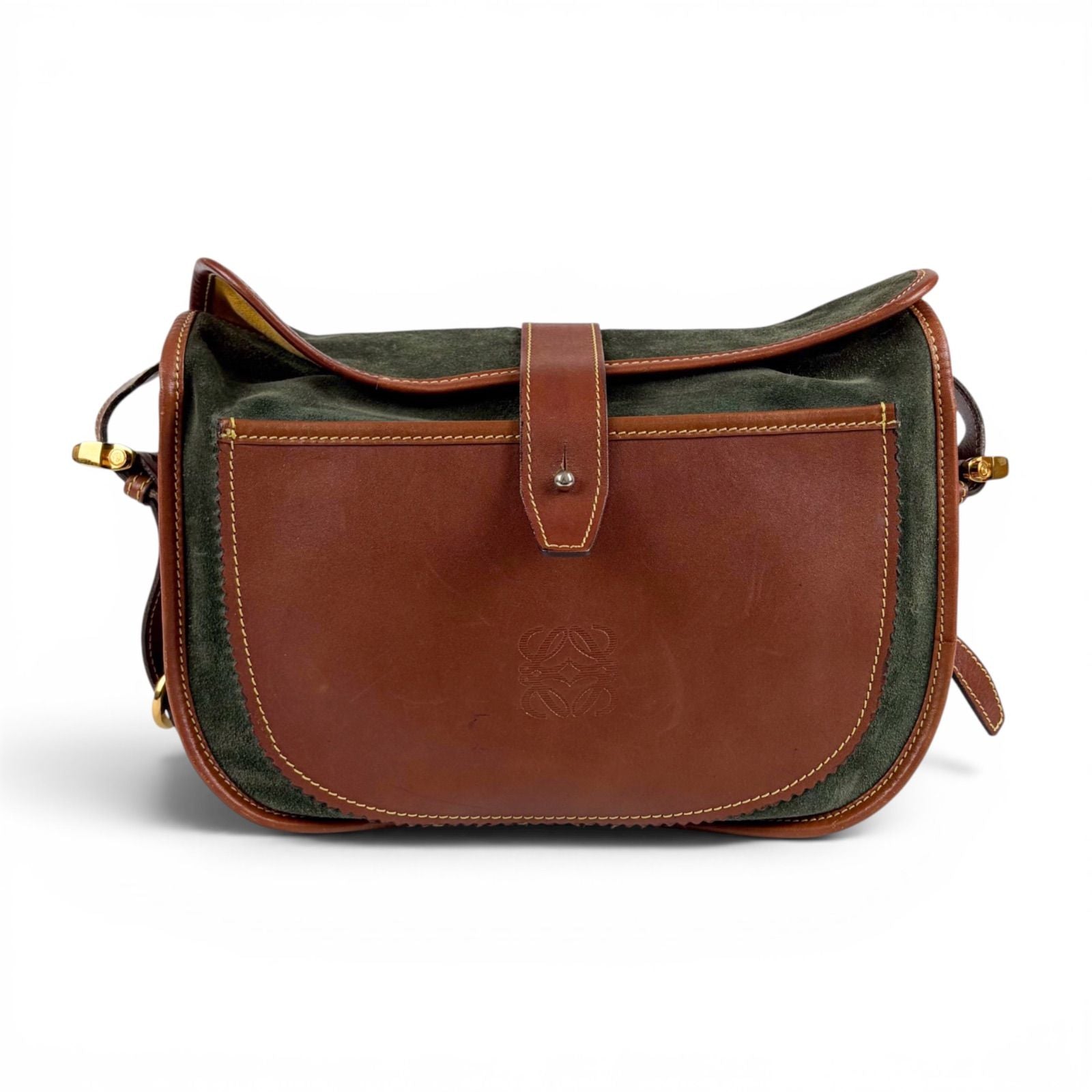 Loewe Anagram Logo Bicolor Shoulder Bag Cross Brown Green Leather — view 3