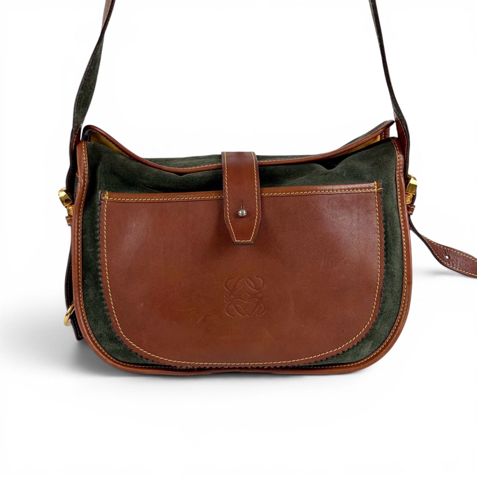 Loewe Anagram Logo Bicolor Shoulder Bag Cross Brown Green Leather — view 2