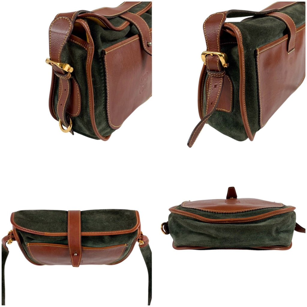 Loewe Anagram Logo Bicolor Shoulder Bag Cross Brown Green Leather — view 5