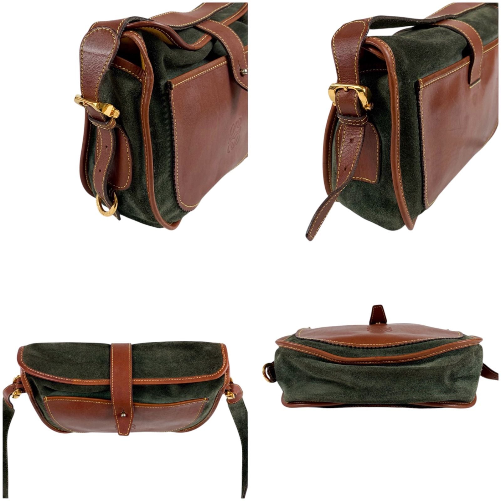 Loewe Anagram Logo Bicolor Shoulder Bag Cross Brown Green Leather — view 5