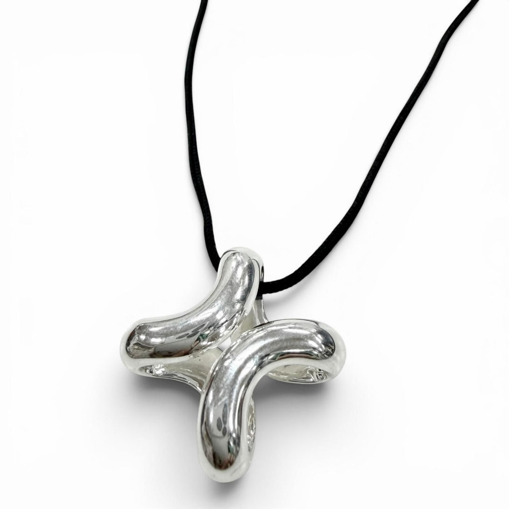 Hermes Lima PM Fabric Necklace Silver Black