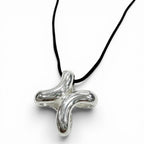 Hermes Lima PM Fabric Necklace Silver Black