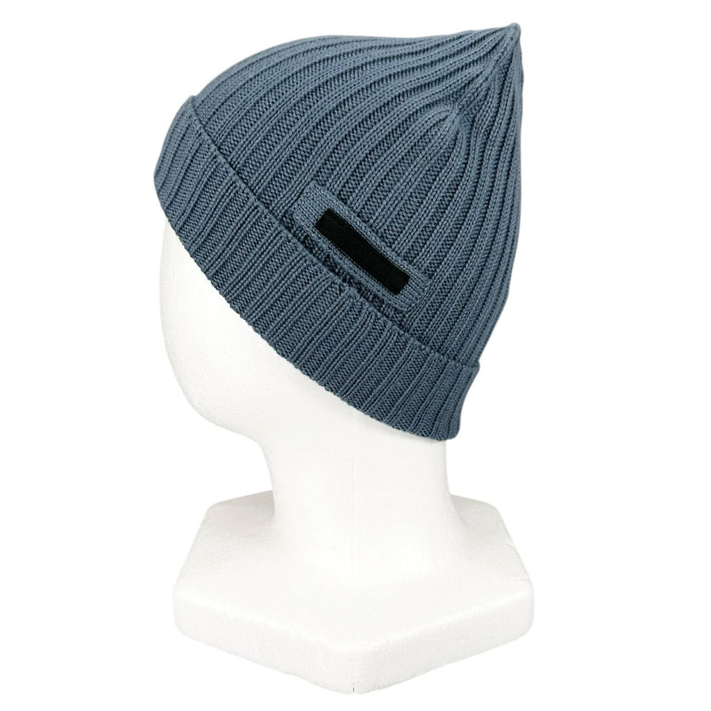 Prada Wool Logo Tag Rib Knit Cap Hat Blue — view 3