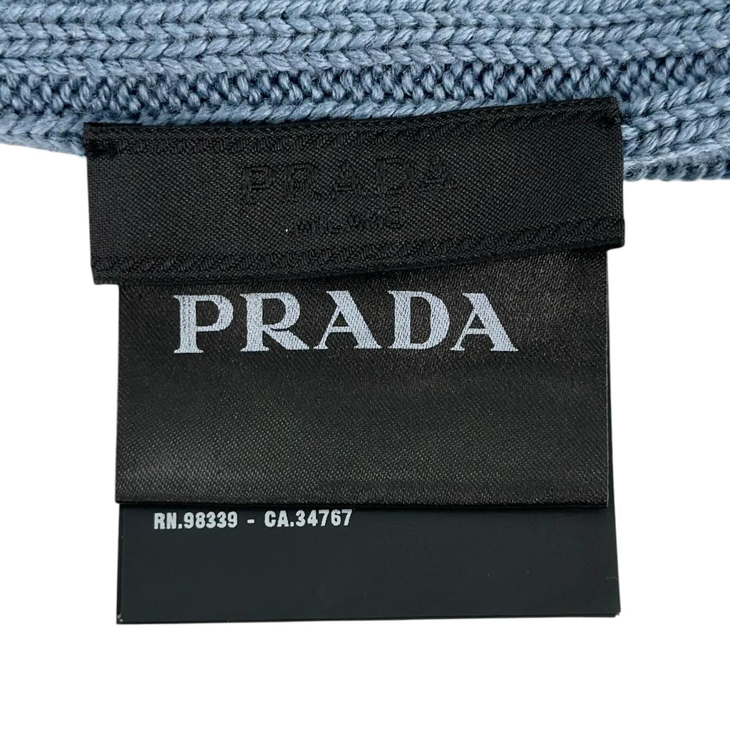 Prada Wool Logo Tag Rib Knit Cap Hat Blue — view 9