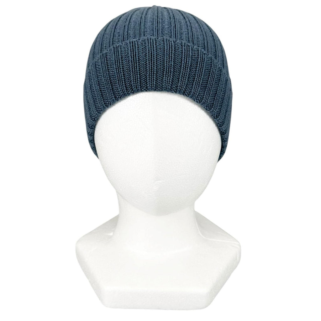 Prada Wool Logo Tag Rib Knit Cap Hat Blue — view 2