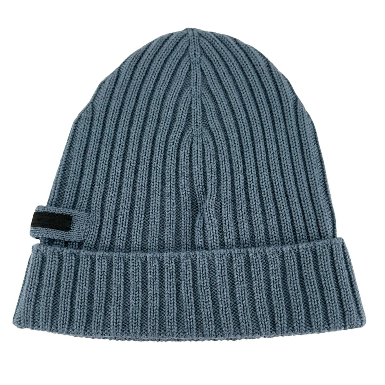 Prada Wool Logo Tag Rib Knit Cap Hat Blue — view 7