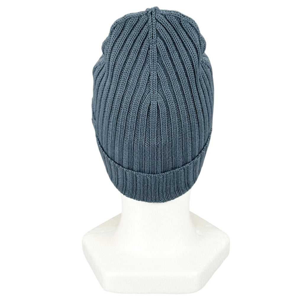 Prada Wool Logo Tag Rib Knit Cap Hat Blue — view 4