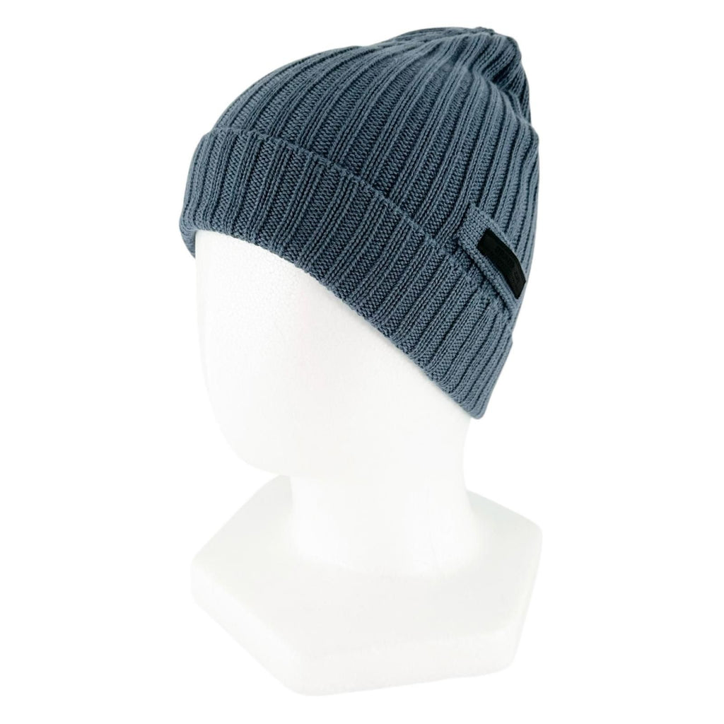Prada Wool Logo Tag Rib Knit Cap Hat Blue