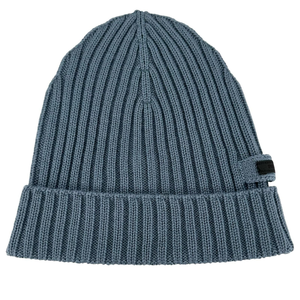 Prada Wool Logo Tag Rib Knit Cap Hat Blue — view 6