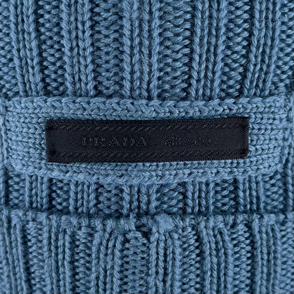 Prada Wool Logo Tag Rib Knit Cap Hat Blue — view 8