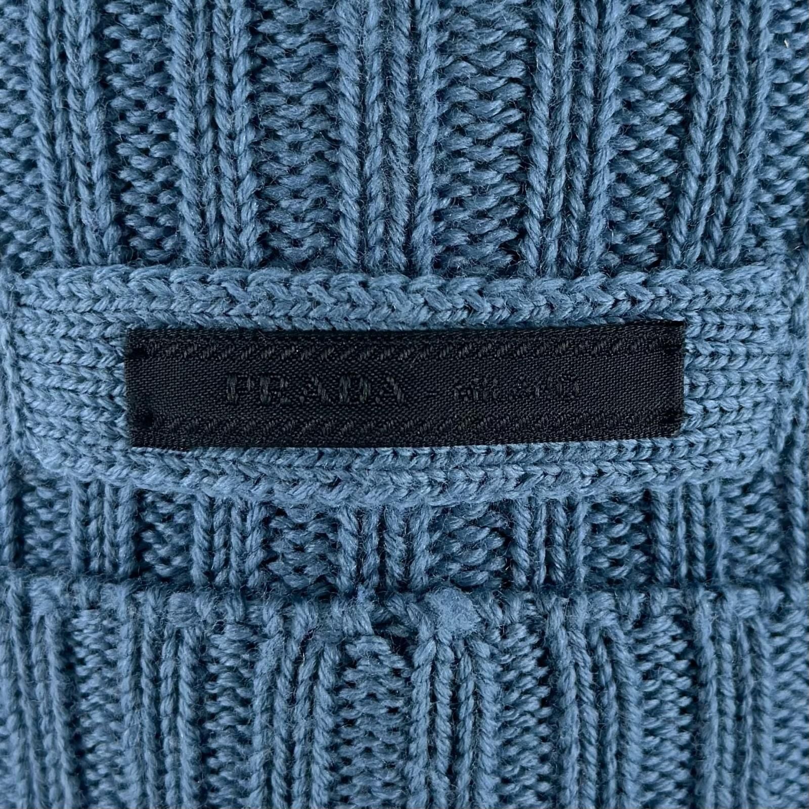 Prada Wool Logo Tag Rib Knit Cap Hat Blue — view 8