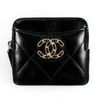 Chanel Lambskin Leather Coin Purse Mini Wallet CC Logo Case Black Gold