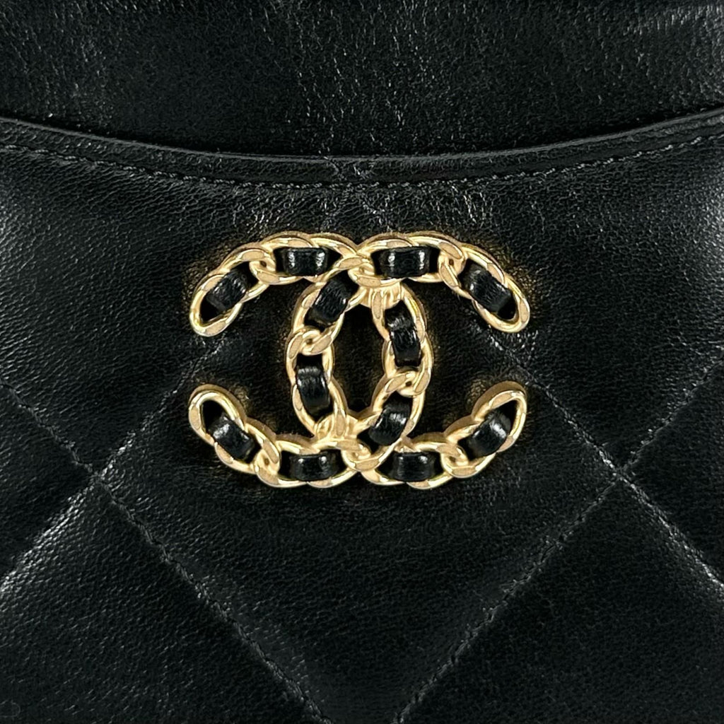 Chanel Lambskin Leather Coin Purse Mini Wallet CC Logo Case Black Gold — view 8