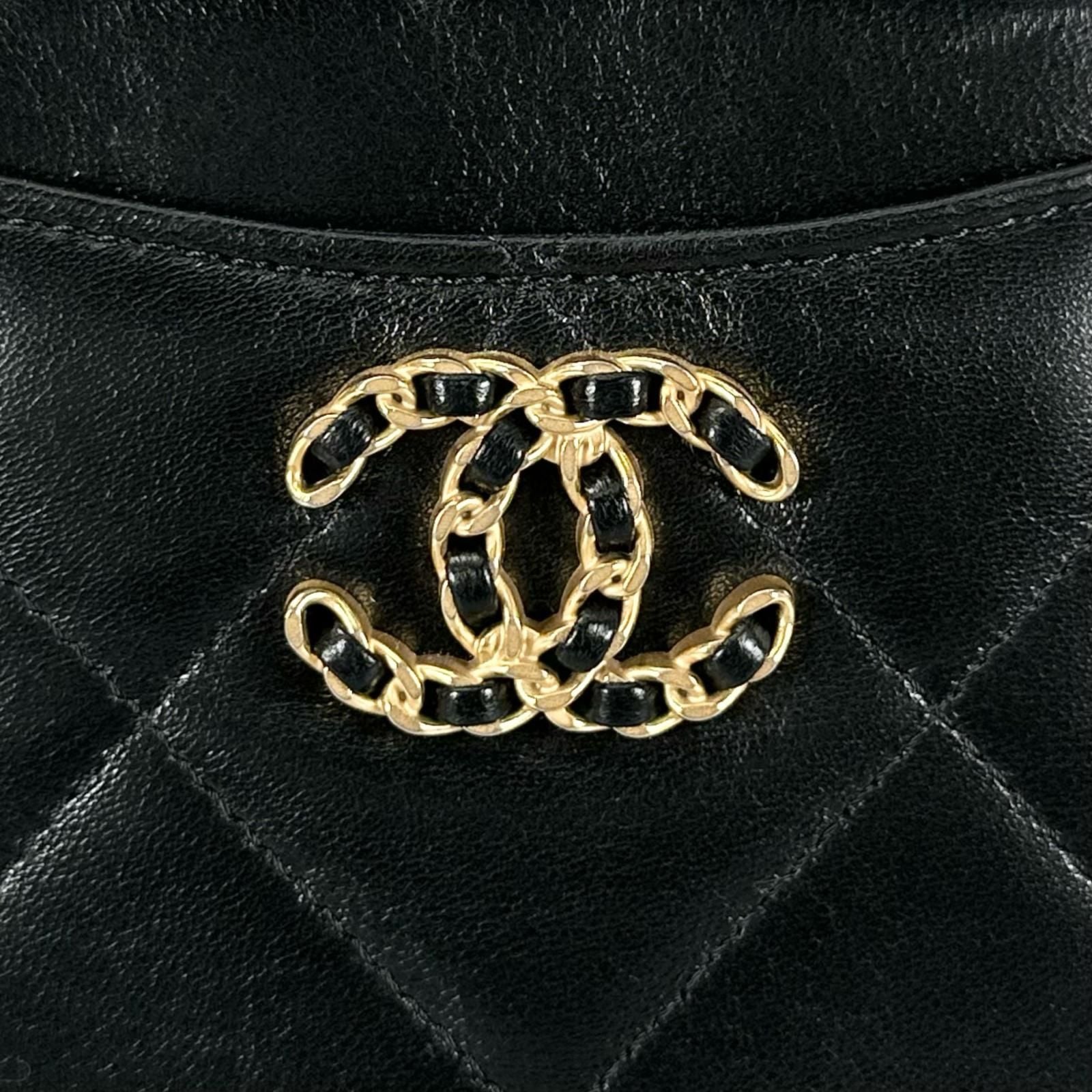Chanel Lambskin Leather Coin Purse Mini Wallet CC Logo Case Black Gold — view 8
