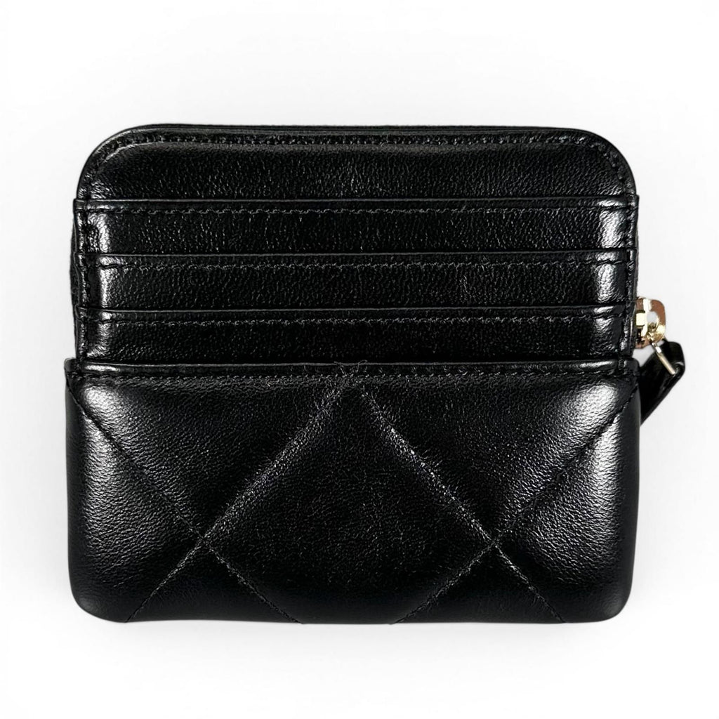 Chanel Lambskin Leather Coin Purse Mini Wallet CC Logo Case Black Gold — view 3