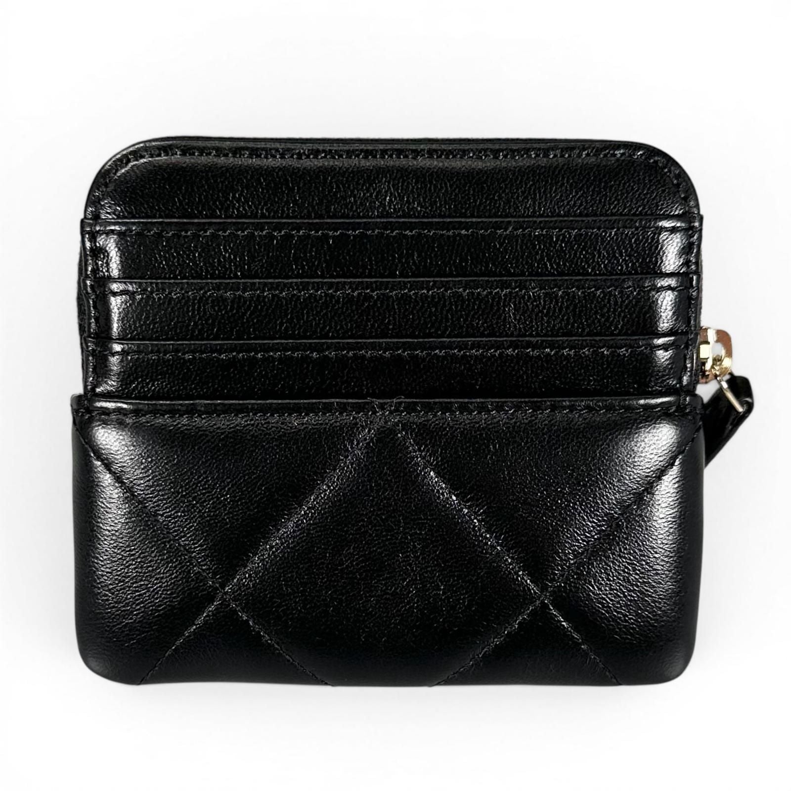 Chanel Lambskin Leather Coin Purse Mini Wallet CC Logo Case Black Gold — view 3