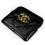 Chanel Lambskin Leather Coin Purse Mini Wallet CC Logo Case Black Gold — view 4