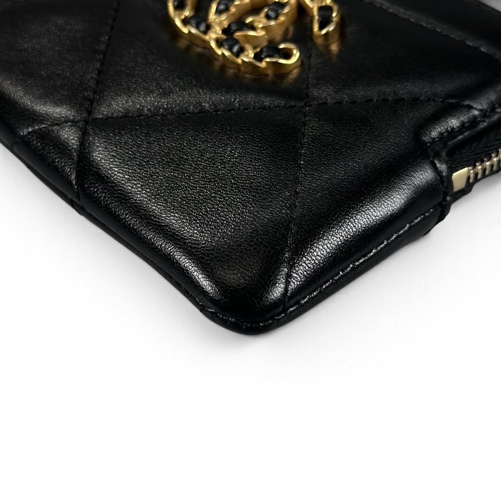Chanel Lambskin Leather Coin Purse Mini Wallet CC Logo Case Black Gold — view 6