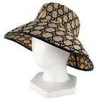 Gucci 100% Raffia GG Pattern Straw Hat Natural Black S 56