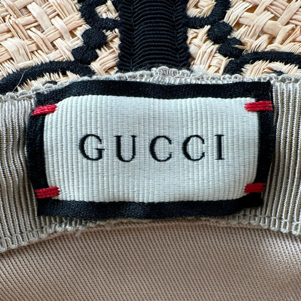 Gucci 100% Raffia GG Pattern Straw Hat Natural Black S 56 — view 8