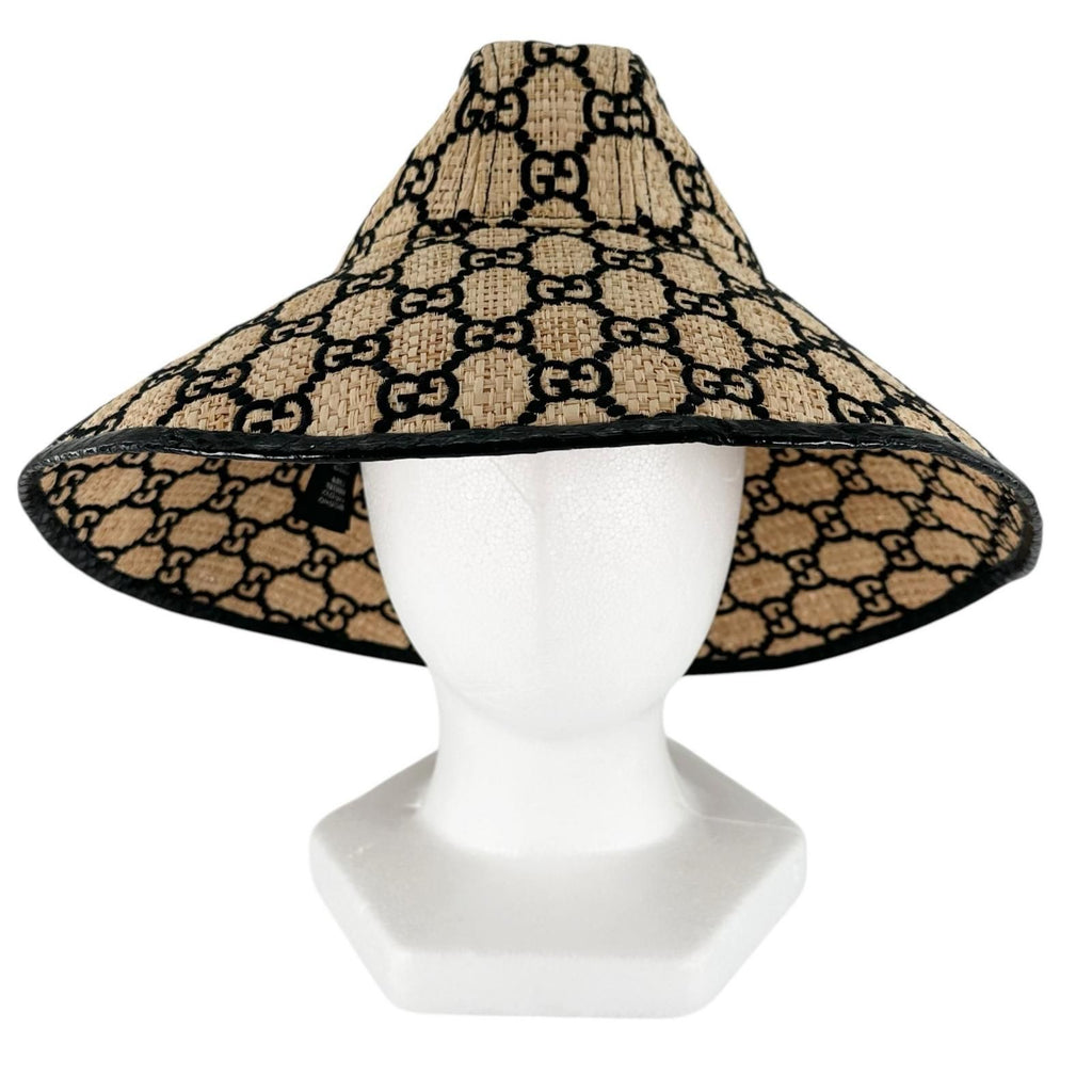 Gucci 100% Raffia GG Pattern Straw Hat Natural Black S 56 — view 2
