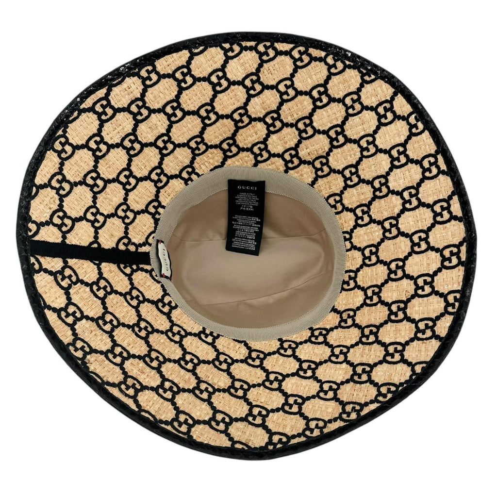 Gucci 100% Raffia GG Pattern Straw Hat Natural Black S 56 — view 6