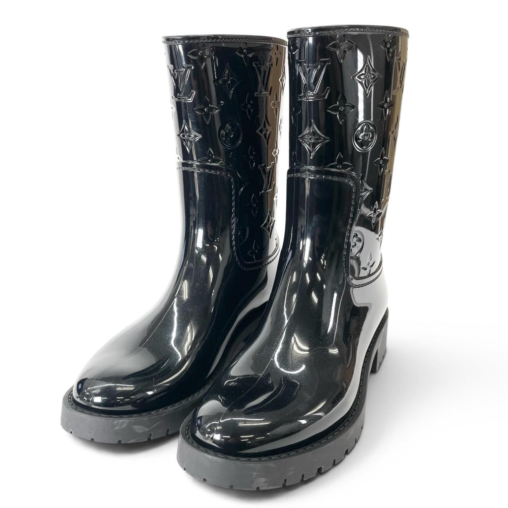 Louis Vuitton Drops Line Rubber Monogram Rain Boots Black
