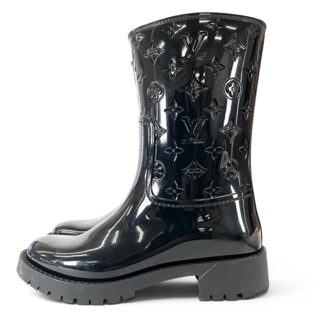 Louis Vuitton Drops Line Rubber Monogram Rain Boots Black — view 4