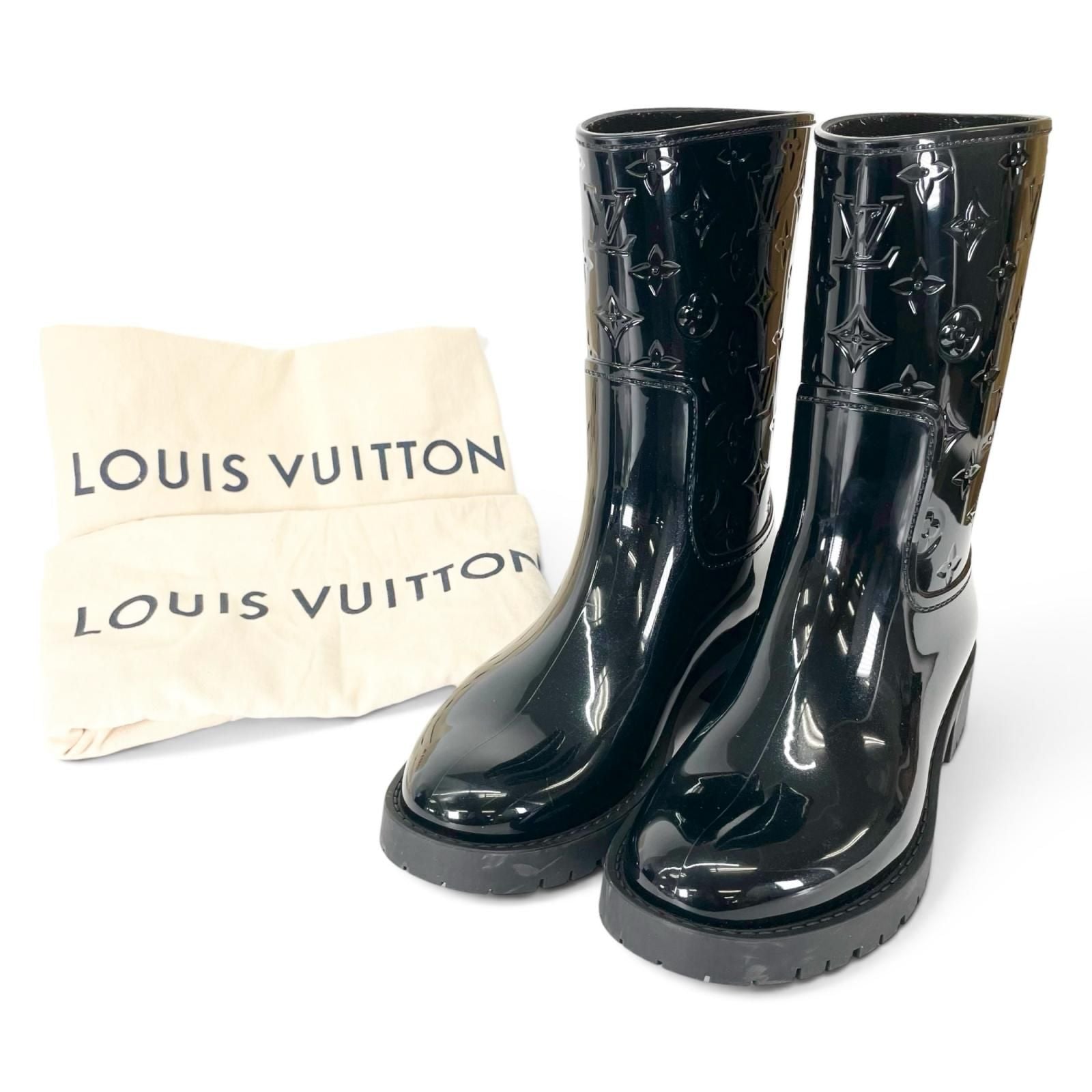 Louis Vuitton Drops Line Rubber Monogram Rain Boots Black — view 2