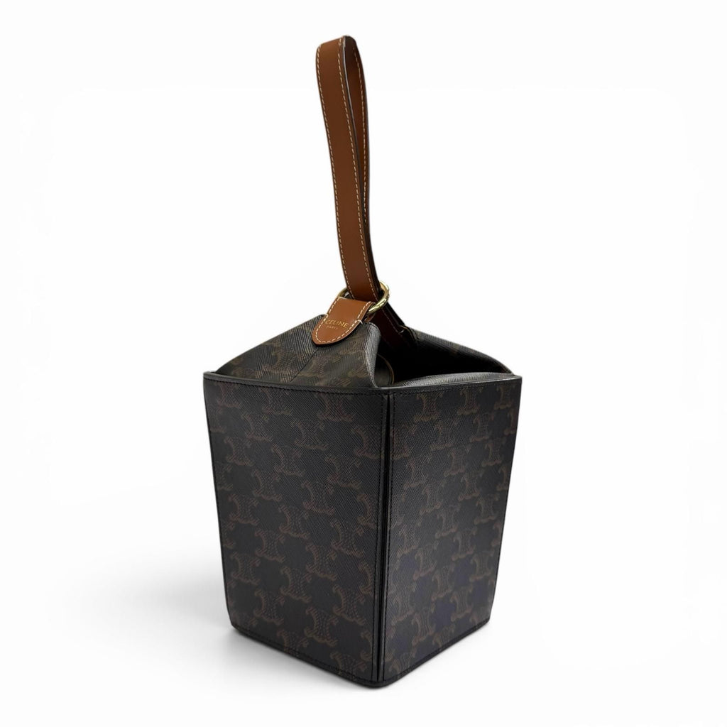 Celine Strap Box Triomphe Canvas Handbag Tan Brown Recommended