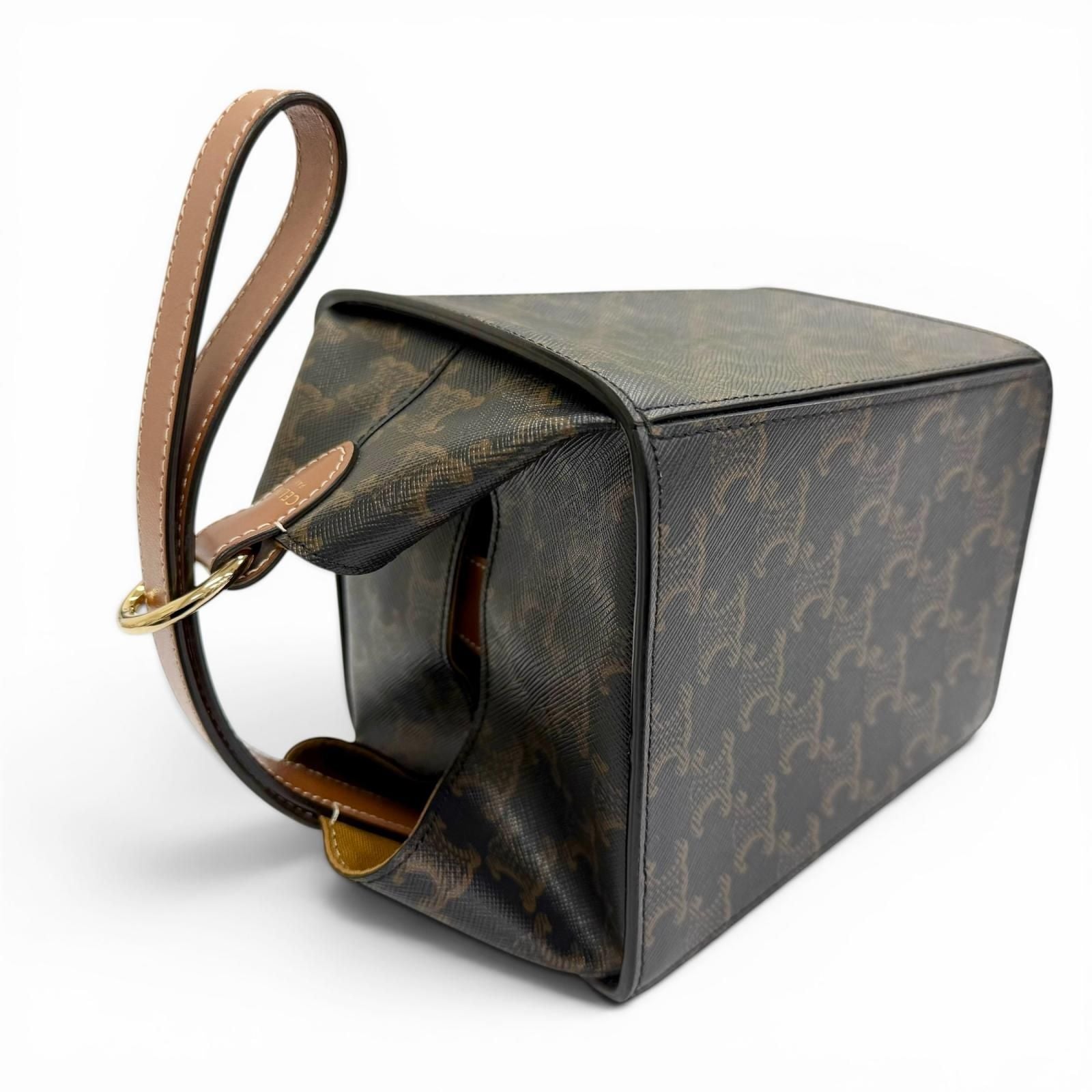 Celine Strap Box Triomphe Canvas Handbag Tan Brown Recommended — view 4