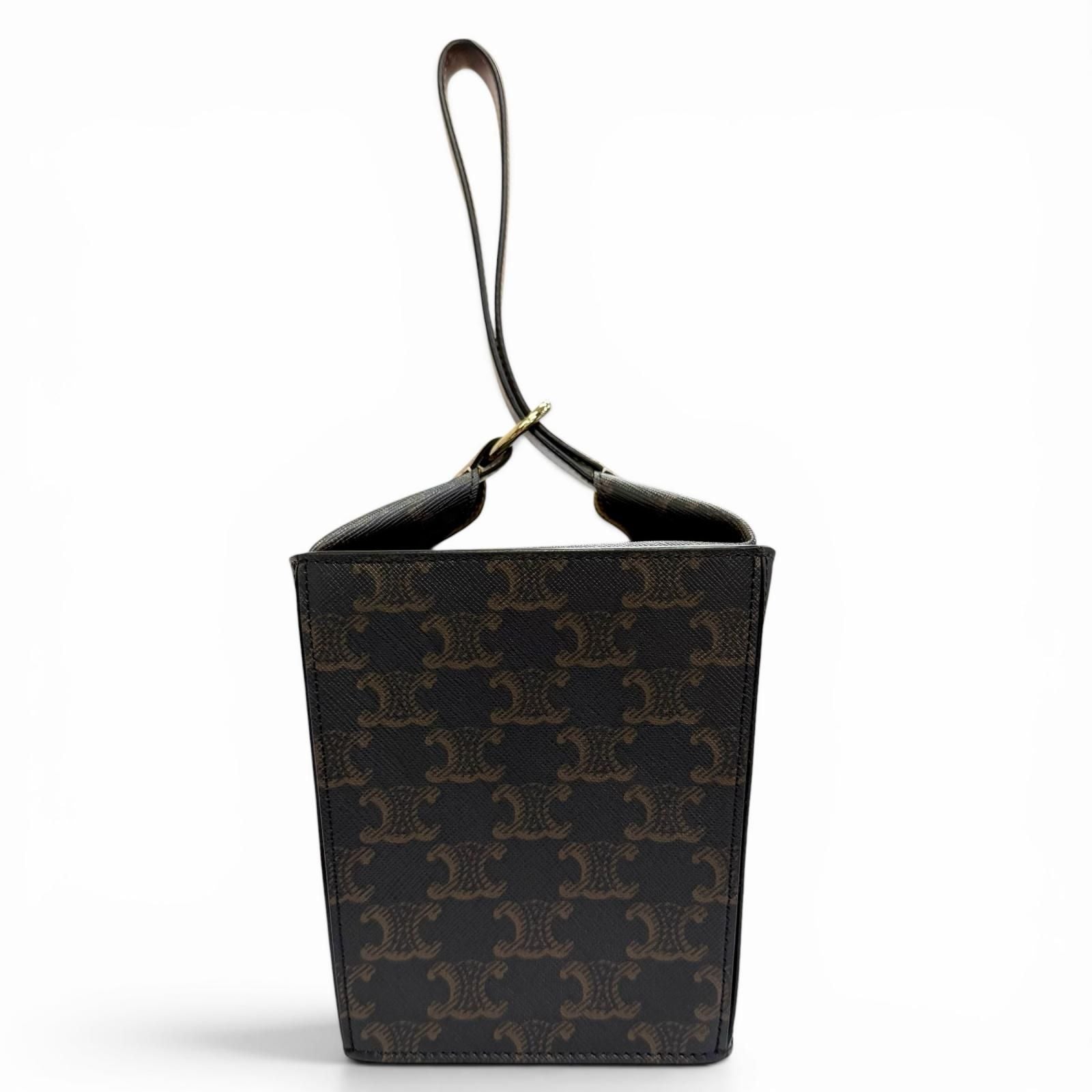 Celine Strap Box Triomphe Canvas Handbag Tan Brown Recommended — view 3