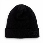 Chanel Cashmere CC Logo Embroidered Beanie Knit Cap Black