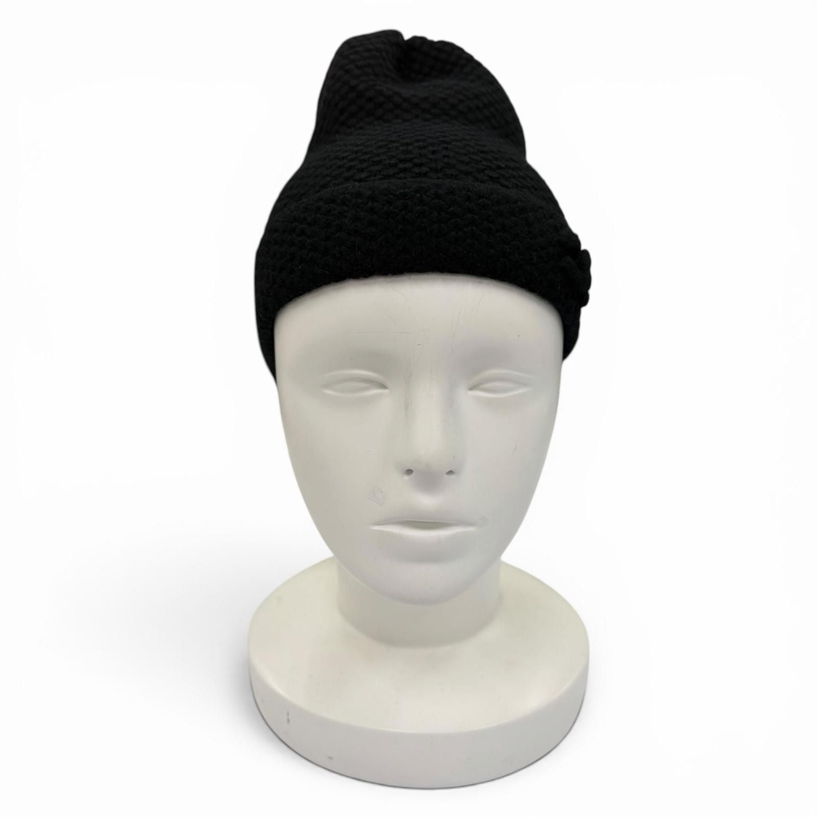 Chanel Cashmere CC Logo Embroidered Beanie Knit Cap Black — view 3