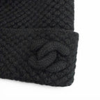 Chanel Cashmere CC Logo Embroidered Beanie Knit Cap Black — view 8