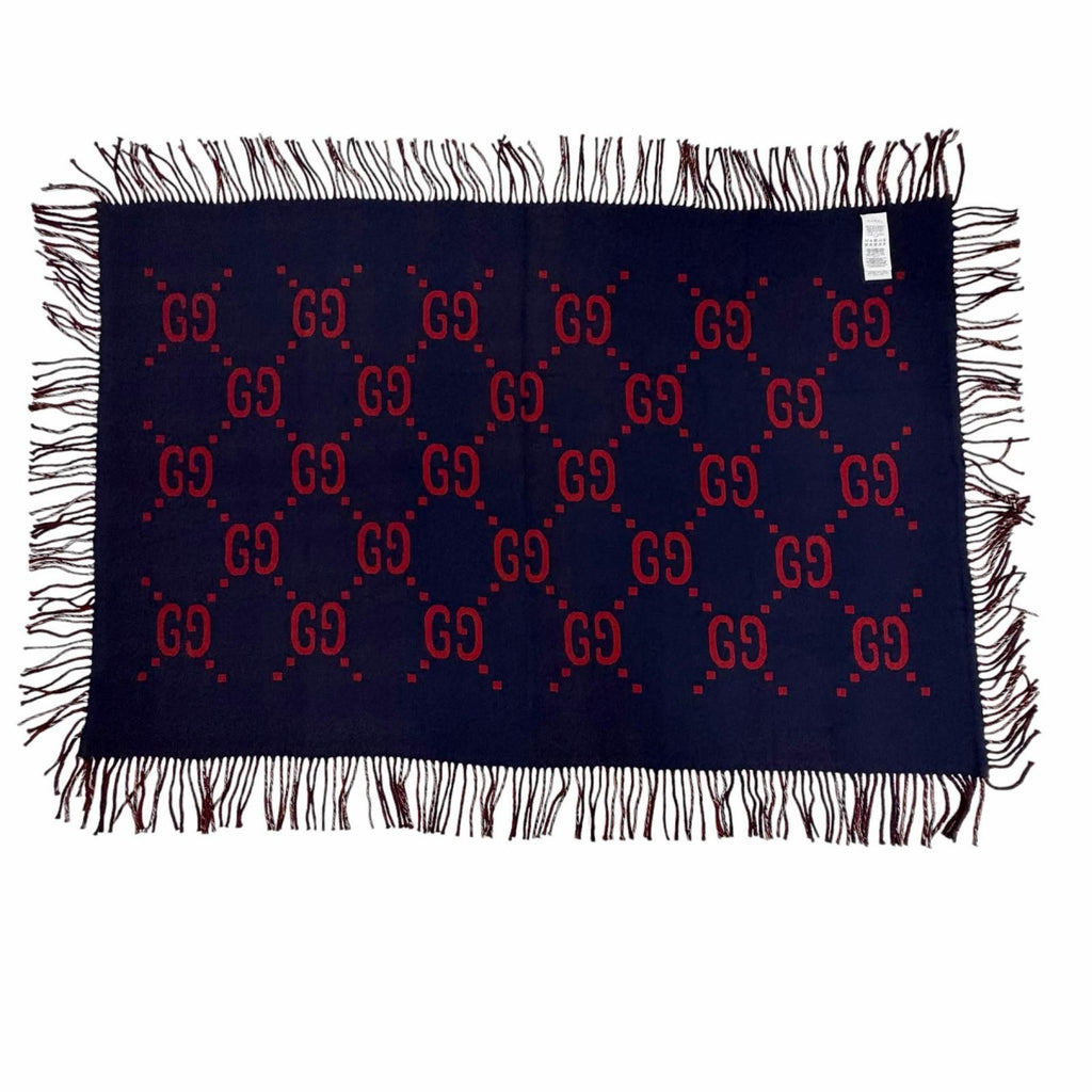Gucci Wool GG Plaid Pattern with Fringe Reversible Scarf — view 3