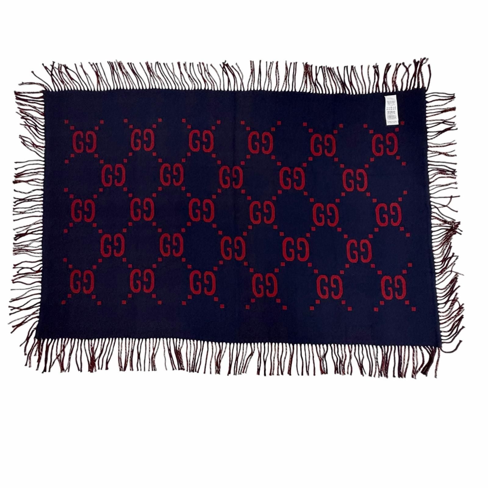 Gucci Wool GG Plaid Pattern with Fringe Reversible Scarf — view 3